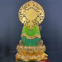 Tượng Phật Quan Âm ngồi đài sen bằng đồng vẽ gấm ấn bảo cao 48cm
