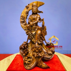 Tượng Phật Quan Âm ngồi bán nguyệt kích thước 43x26x20 cm