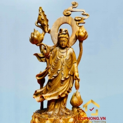 Tượng Phật Quan Âm đứng đài sen kích thước 57x25x17 cm 1