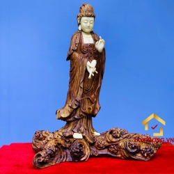Tượng Phật Quan Âm đứng sóng kích thước 30x25x16 cm 4