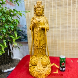 Tượng Phật Quan Âm đứng đài sen kích thước 70x23x21 cm