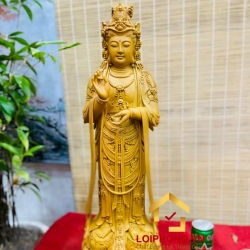 Tượng Phật Quan Âm đứng đài sen kích thước 70x23x21 cm 1