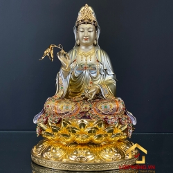 Tượng Phật Quan Âm bằng đồng ngồi đài sen ấn bảo cao 30 – 40 – 48 – 60 cm