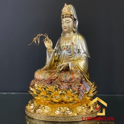 Tượng Phật Quan Âm bằng đồng ngồi đài sen ấn bảo cao 30 – 40 – 48 – 60 cm 3