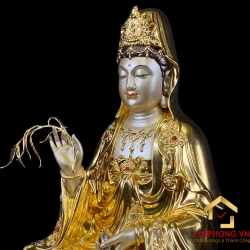 Tượng Phật Quan Âm bằng đồng dát vàng cao 30 – 40 – 48 – 60 cm 3