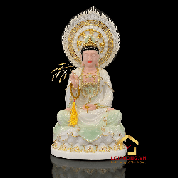 Tượng Phật Quan Âm bằng bột đá trắng có hào quang cao 40,48,65 cm