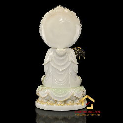 Tượng Phật Quan Âm bằng bột đá trắng có hào quang cao 40,48,65 cm 1