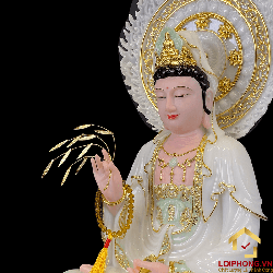 Tượng Phật Quan Âm bằng bột đá trắng có hào quang cao 40,48,65 cm 3