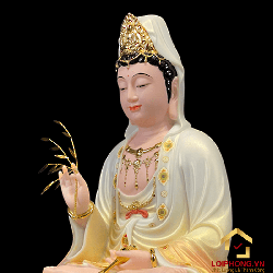 Tượng Phật Quan Âm bằng bột đá sơn phú quý cao 48 cm 5