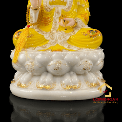 Tượng Phật Quan Âm bằng bột đá áo vàng vẽ gấm viền vàng cao 40 cm 5