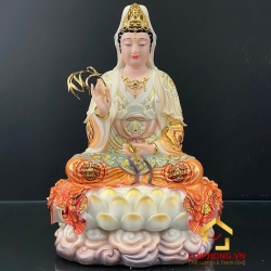 Tượng Phật Quan Âm bằng bột đá sơn phú quý vẽ hoa cao 40-105 cm