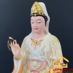 Tượng Phật Quan Âm bằng bột đá sơn phú quý vẽ hoa cao 40-105 cm 3