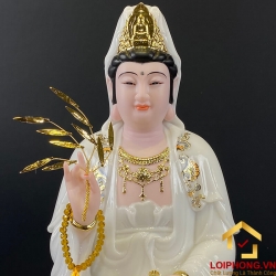 Tượng Phật Quan Âm bằng bột đá trắng viền vàng cao 30, 40, 48 cm 2