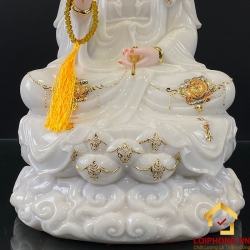 Tượng Phật Quan Âm bằng bột đá trắng viền vàng cao 30, 40, 48 cm 3