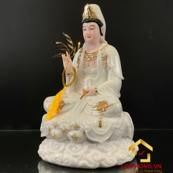 Tượng Phật Quan Âm bằng bột đá trắng viền vàng cao 30, 40, 48 cm 4