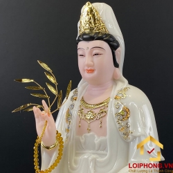 Tượng Phật Quan Âm bằng bột đá trắng viền vàng cao 30, 40, 48 cm 5