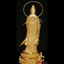 Tượng Phật Quan Âm đứng bằng đồng dát vàng ấn bảo cao 48-106 cm 1