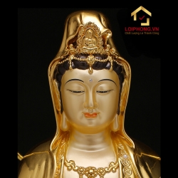 Tượng Phật Quan Âm đứng bằng đồng dát vàng ấn bảo cao 48-106 cm 2