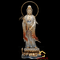 Tượng Phật Quan Âm đứng bằng đồng men cổ ấn bảo cao 48-106 cm