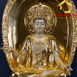 Tượng Phật Quan Âm ngồi đế kim cang bằng đồng dát vàng cao 65-91 cm 3