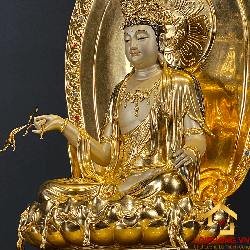 Tượng Phật Quan Âm ngồi đế kim cang bằng đồng dát vàng cao 65-91 cm 5