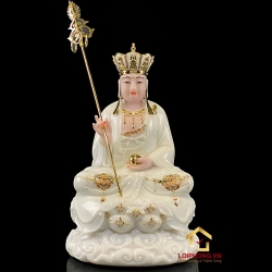 Tượng Ta Bà Tam Thánh bằng bột đá trắng tọa đế mây viền vàng cao 30 – 40 – 48 cm 3
