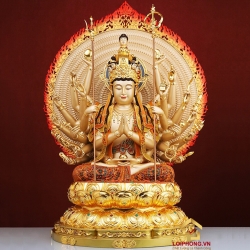 Tượng Phật Thiên Thủ Thiên Nhãn bằng đồng vẽ gấm cao 48 cm