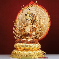 Tượng Phật Thiên Thủ Thiên Nhãn bằng đồng vẽ gấm cao 48 cm 1