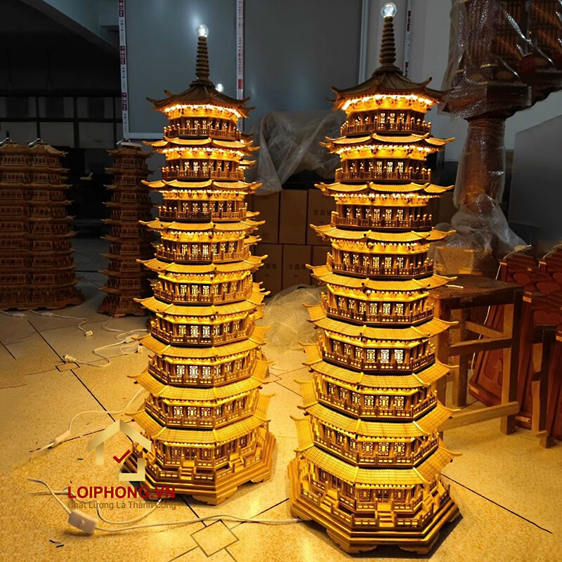 Đèn thờ tháp chùa 9 tầng cao 108 cm cổ kính độc đáo 2