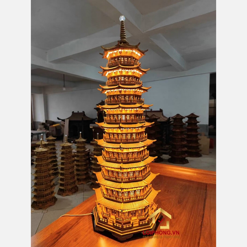 Đèn thờ tháp chùa 9 tầng cao 108 cm cổ kính độc đáo 3