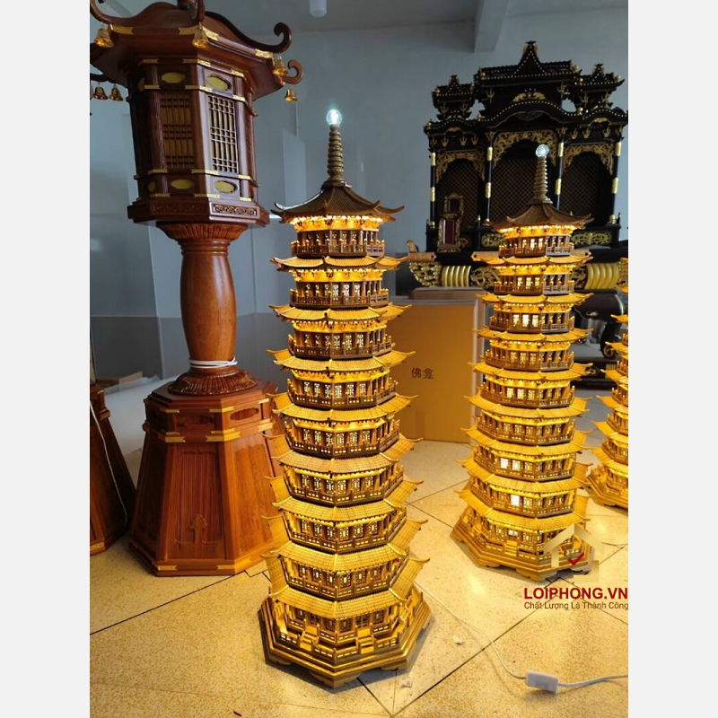 Đèn thờ tháp chùa 9 tầng cao 108 cm cổ kính độc đáo 4