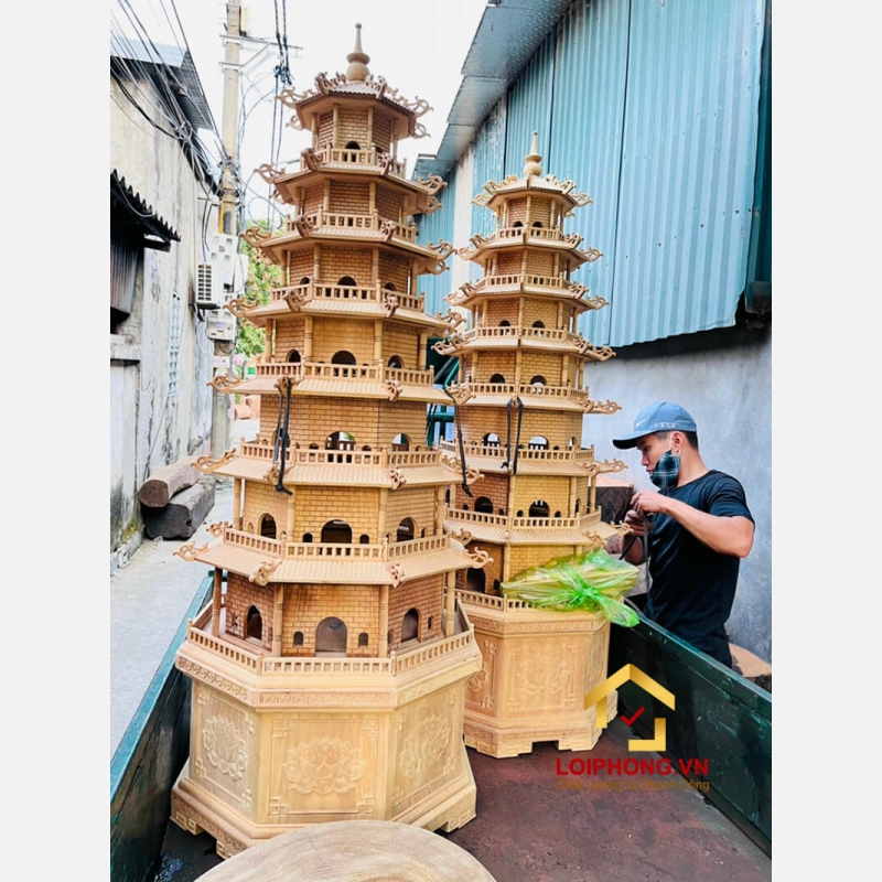 Đèn thờ tháp chùa 7 tầng cao 165 cm cổ kính độc đáo 3