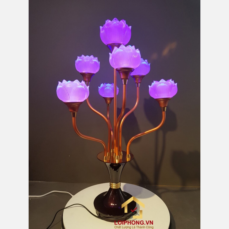 Đèn thờ hoa sen 7 bông bằng lưu ly cao cấp cao 76 cm4