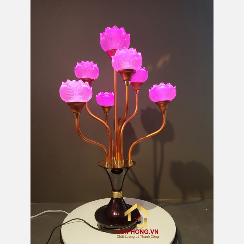 Đèn thờ hoa sen 7 bông bằng lưu ly cao cấp cao 76 cm 2