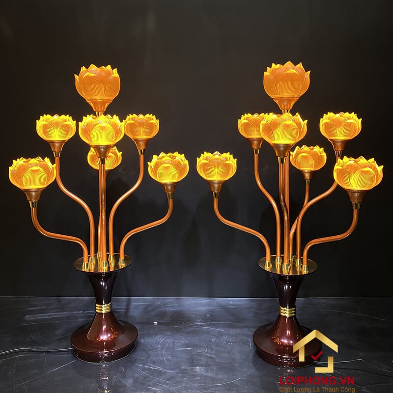 Đèn thờ hoa sen 7 bông bằng lưu ly cao cấp cao 76 cm 6
