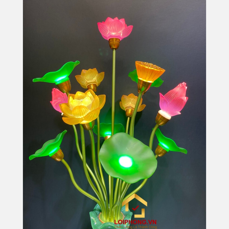Đèn thờ hoa sen 13 bông bằng lưu ly cao cấp cao 83 cm 5