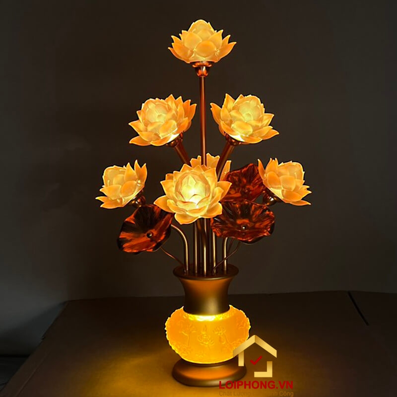 Đèn thờ hoa sen 9 bông nở rộ cao 55 cm 1