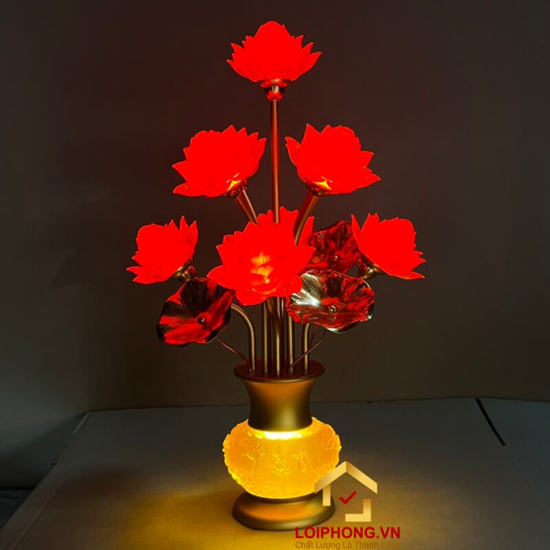 Đèn thờ hoa sen 9 bông nở rộ cao 55 cm 2