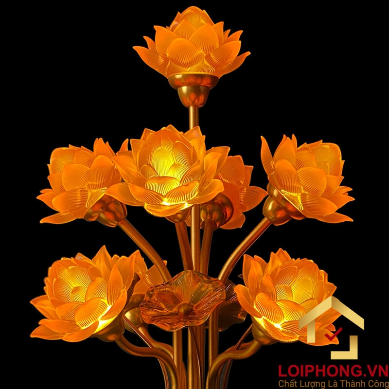 Đèn thờ hoa sen 9 bông nở rộ cao 55 cm 8