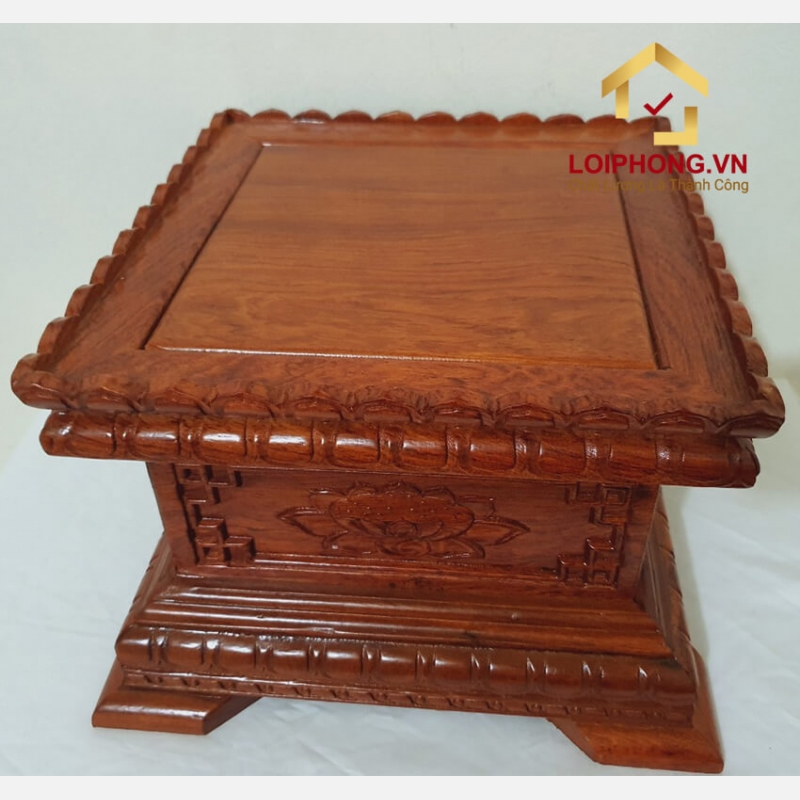 Ghế đôn gỗ vuông chạm khắc hoa sen bằng gỗ hương 30x30 cm cao 20 cm 2