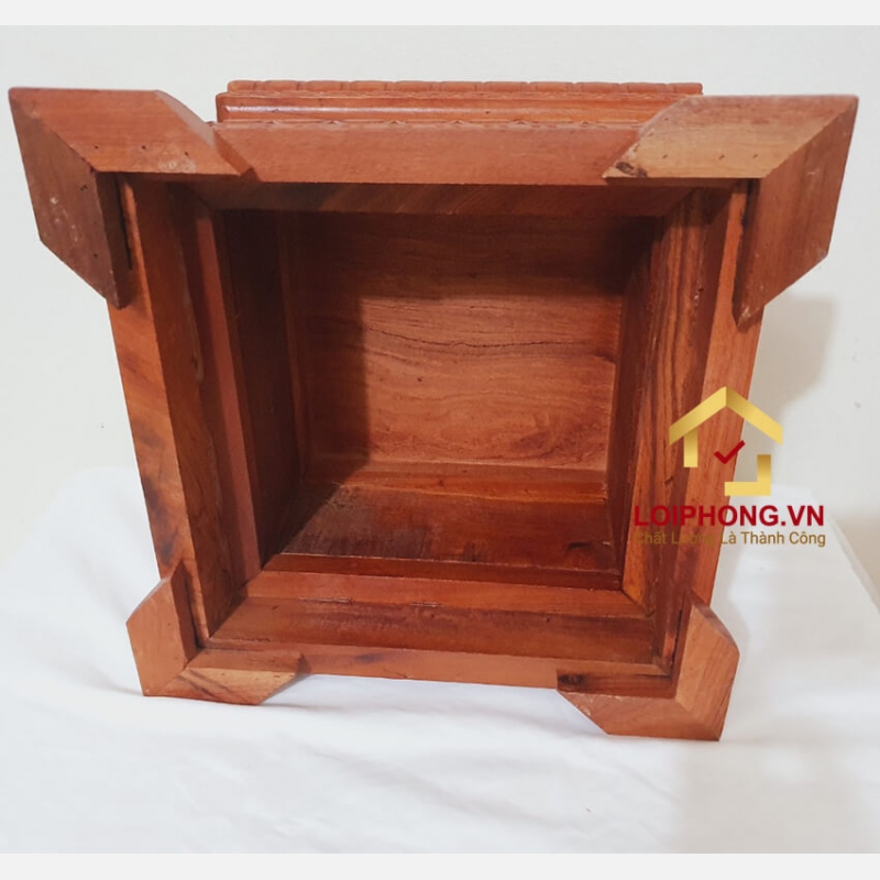 Ghế đôn gỗ vuông chạm khắc hoa sen bằng gỗ hương 30x30 cm cao 20 cm 3