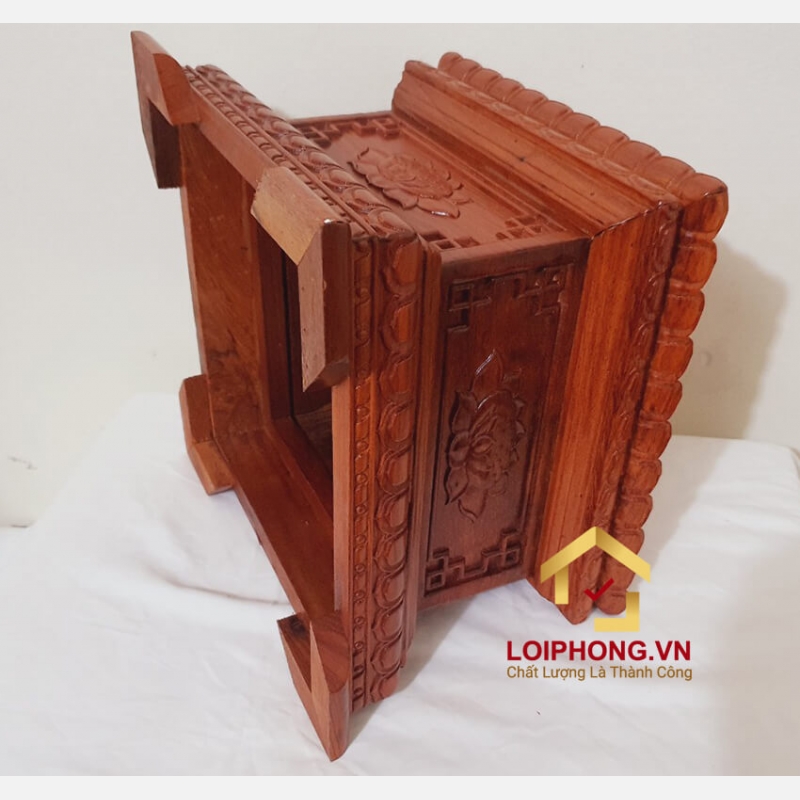 Ghế đôn gỗ vuông chạm khắc hoa sen bằng gỗ hương 30x30 cm cao 20 cm 4