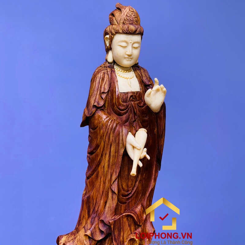 Tượng Phật Quan Âm đứng sóng kích thước 30x25x16 cm 3
