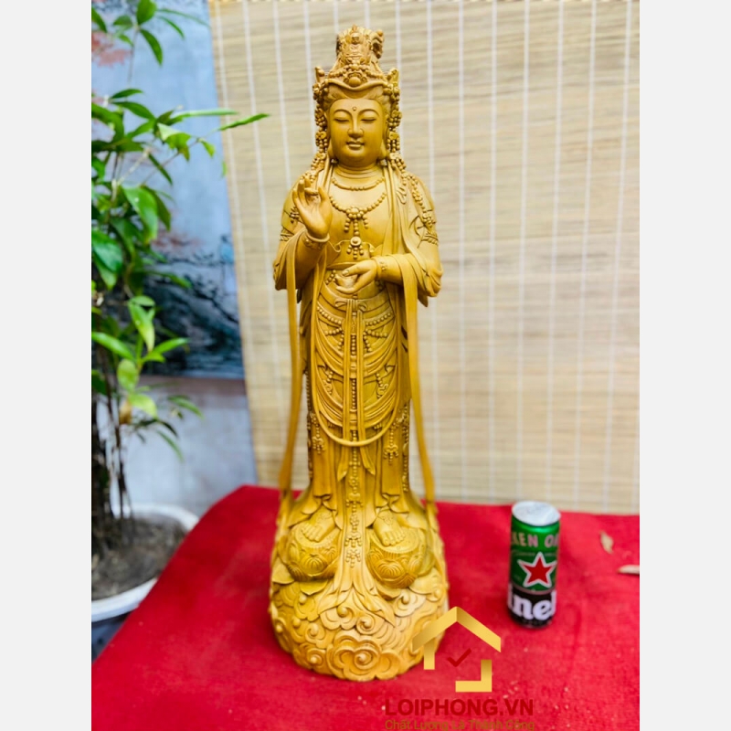 Tượng Phật Quan Âm đứng đài sen kích thước 70x23x21 cm 4