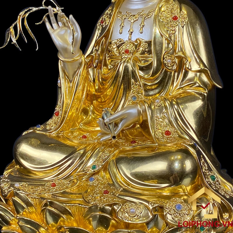 Tượng Phật Quan Âm bằng đồng dát vàng cao 30 – 40 – 48 – 60 cm 5