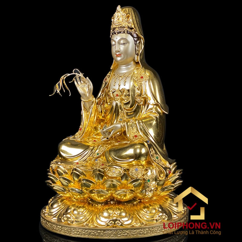Tượng Phật Quan Âm bằng đồng dát vàng cao 30 – 40 – 48 – 60 cm 6