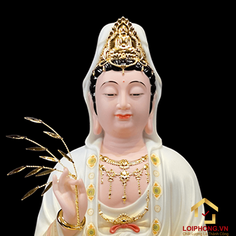 Tượng Phật Quan Âm bằng bột đá sơn phú quý cao 48 cm 1