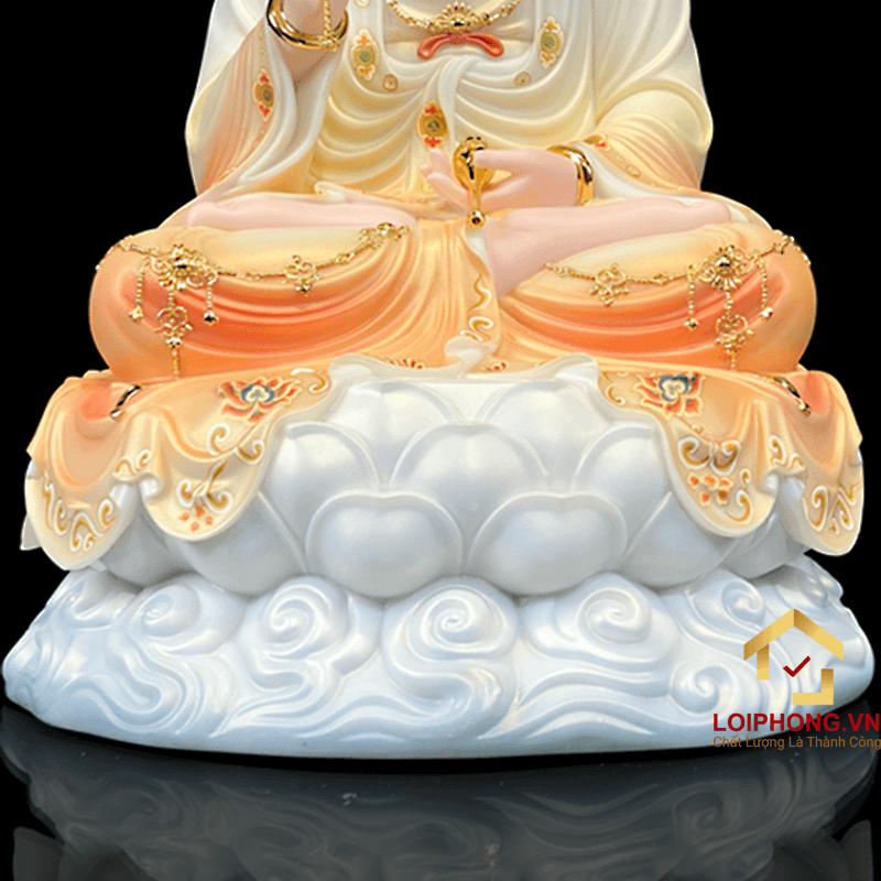 Tượng Phật Quan Âm bằng bột đá sơn phú quý cao 48 cm 2