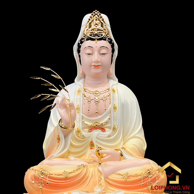 Tượng Phật Quan Âm bằng bột đá sơn phú quý cao 48 cm 3