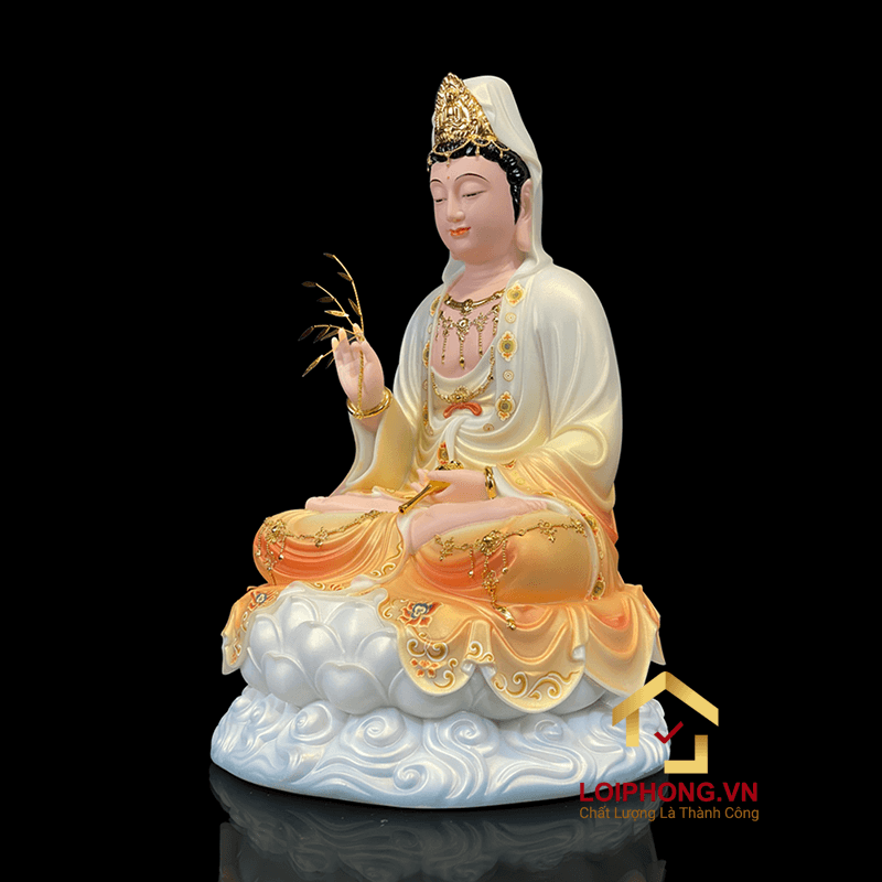 Tượng Phật Quan Âm bằng bột đá sơn phú quý cao 48 cm 4
